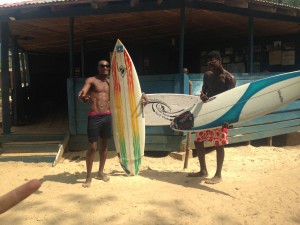 people with a surf board