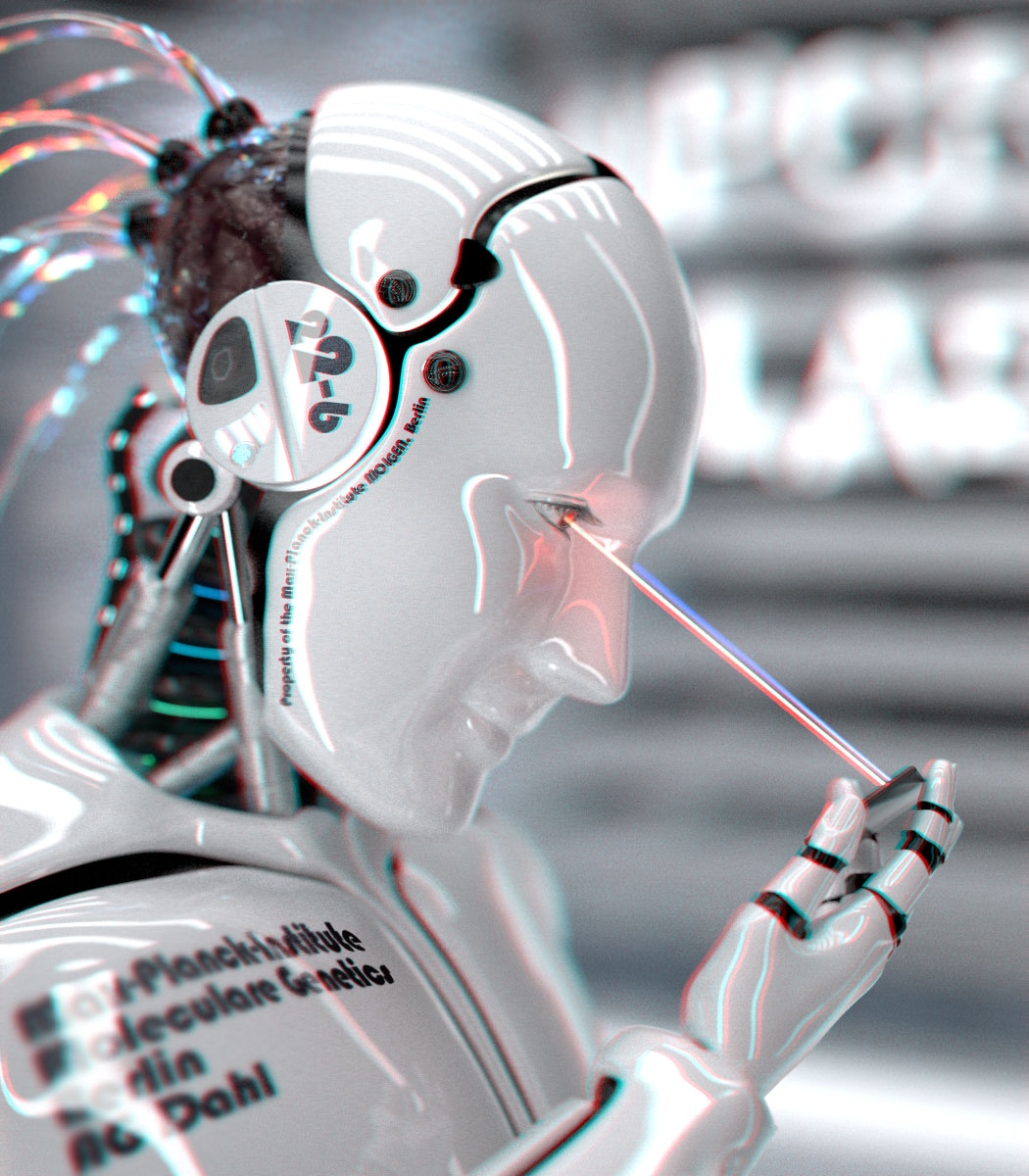 Anaglyph version of a robot scanning a chip